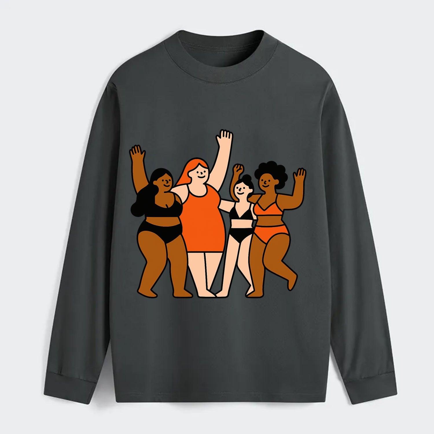 Diverse body types celebrating together - body positivity movement, all - Classic Long Sleeve Shirt - Gray