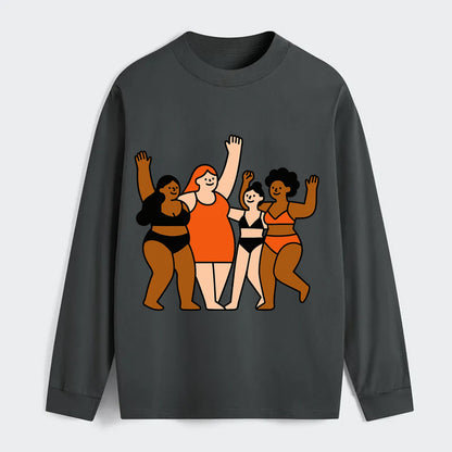 Diverse body types celebrating together - body positivity movement, all - Classic Long Sleeve Shirt - Gray