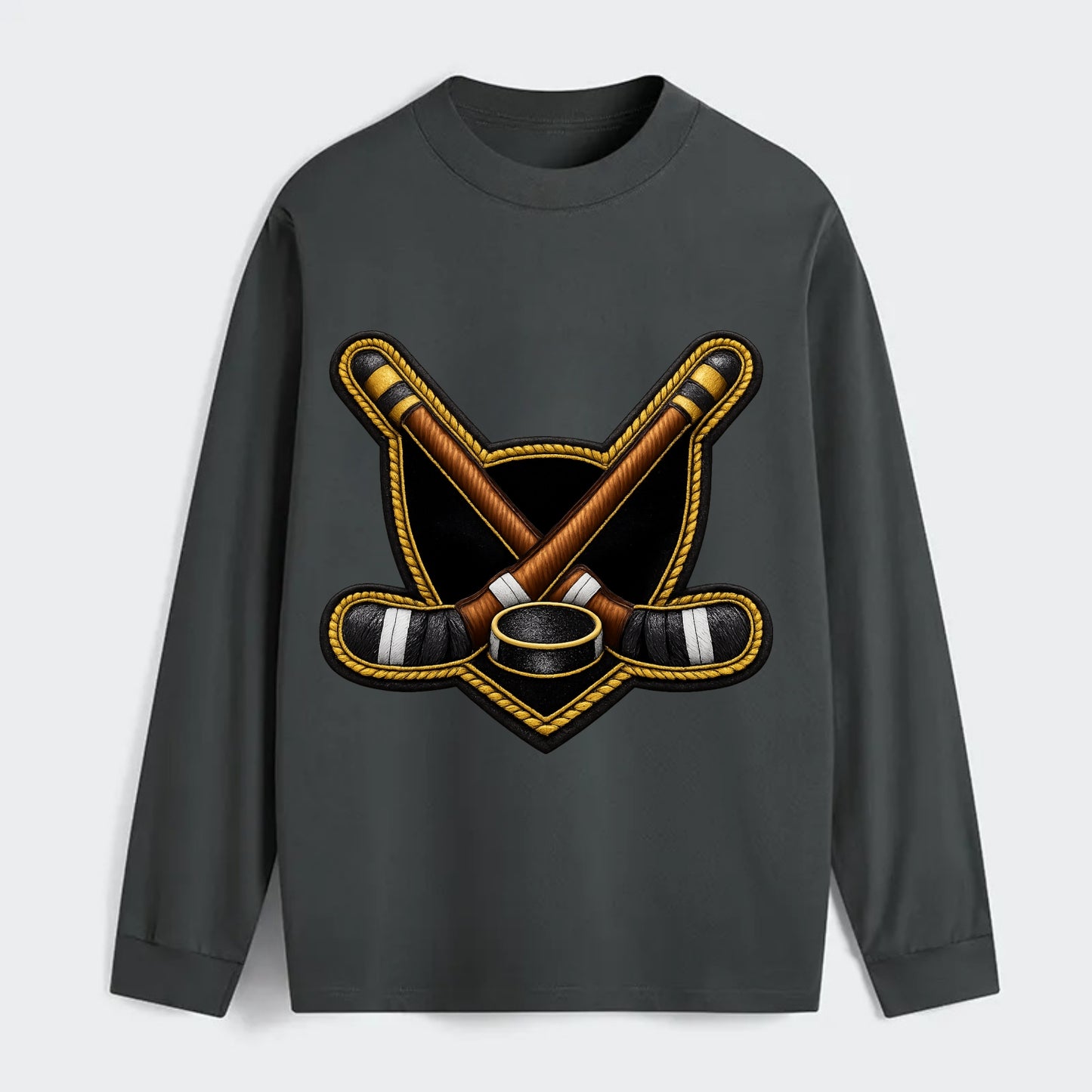 Embroidered patch design - HOCKEY CROSSED STICKS - ice hockey sticks - Classic Long Sleeve Shirt - Gray