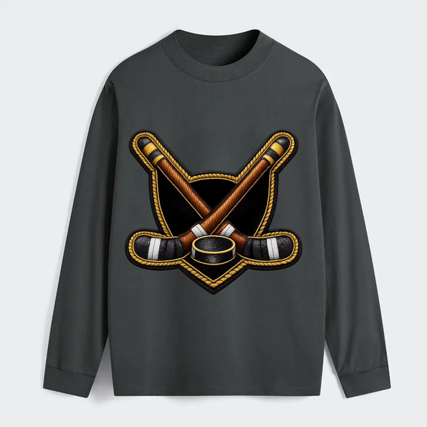 Embroidered patch design - HOCKEY CROSSED STICKS - ice hockey sticks - Classic Long Sleeve Shirt - Gray