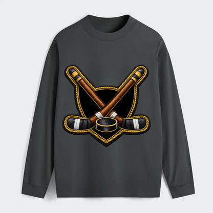 Embroidered patch design - HOCKEY CROSSED STICKS - ice hockey sticks - Classic Long Sleeve Shirt - Gray