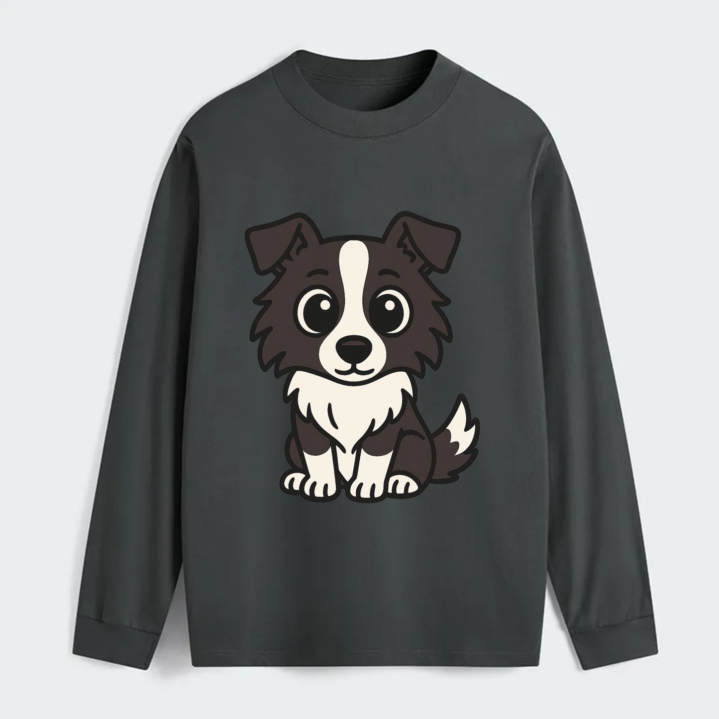 Border Collie - Intense stare sitting pose - Classic Long Sleeve Shirt - Gray