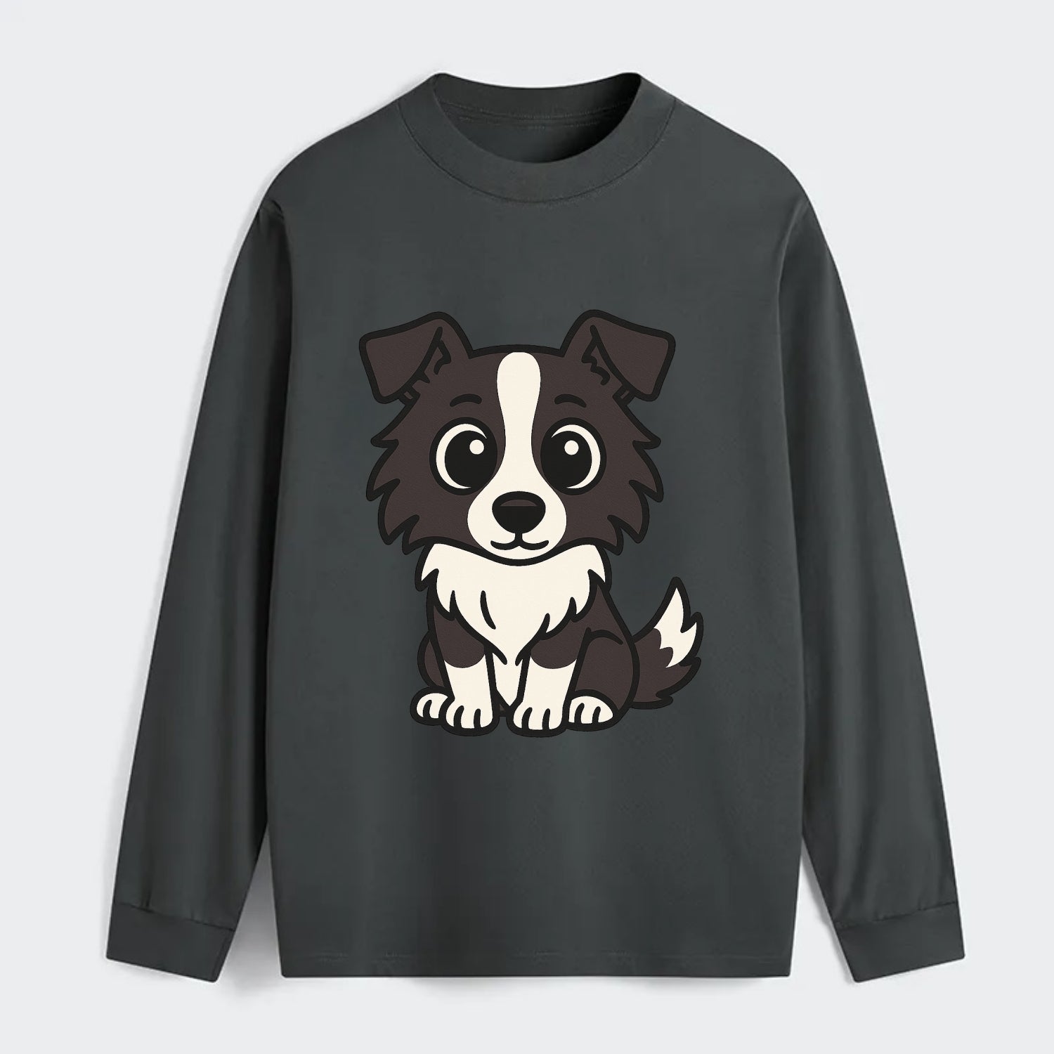 Border Collie - Intense stare sitting pose - Classic Long Sleeve Shirt - Gray