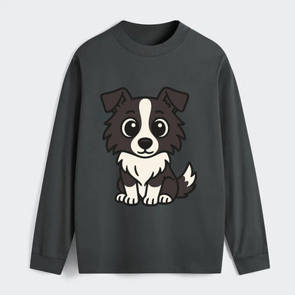 Border Collie - Intense stare sitting pose - Classic Long Sleeve Shirt - Gray
