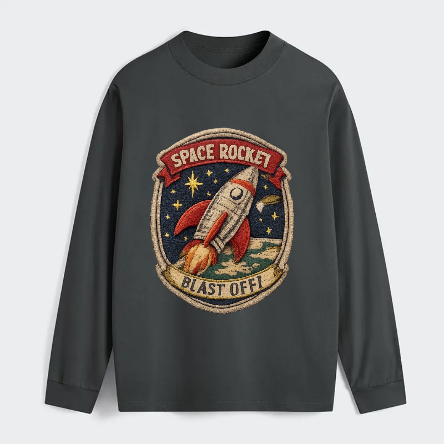 RETRO ROCKET - 1950s space rocket in silver and red , atomic age - Classic Long Sleeve Shirt - Gray