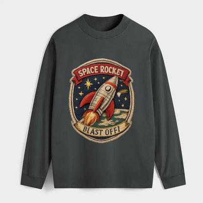 RETRO ROCKET - 1950s space rocket in silver and red , atomic age - Classic Long Sleeve Shirt - Gray