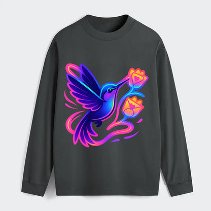 Hummingbird delivering miniature love letters tucked inside flower - Classic Long Sleeve Shirt - Gray