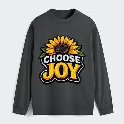CHOOSE JOY - sunflower with text in yellow , happiness choice - Classic Long Sleeve Shirt - Gray