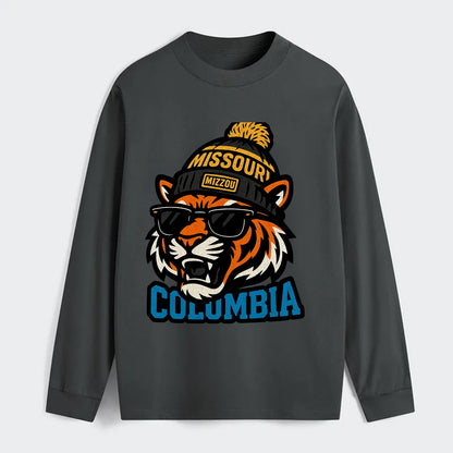 Columbia Tiger wearing Missouri beanie with Mizzou patch - Classic Long Sleeve Shirt - Gray