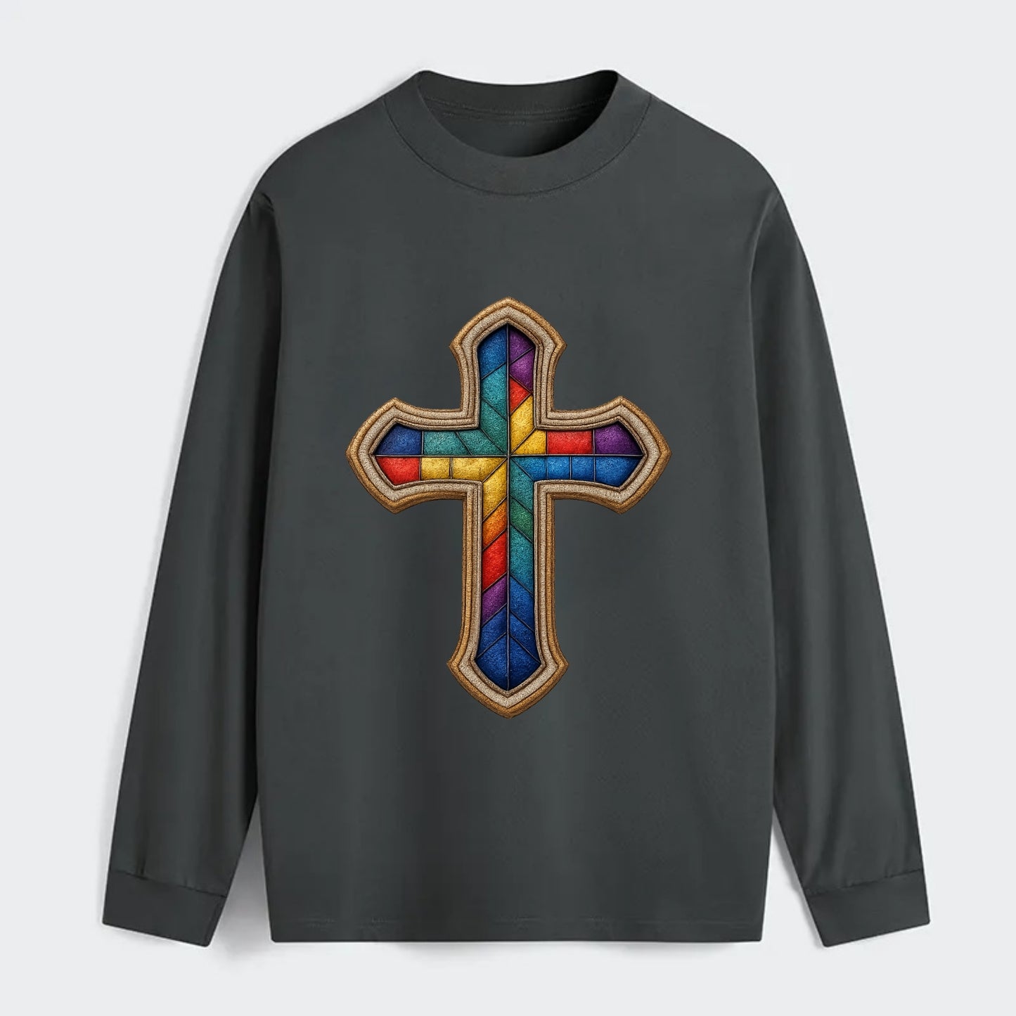 Stained Glass Cross  - Classic Long Sleeve Shirt - Gray