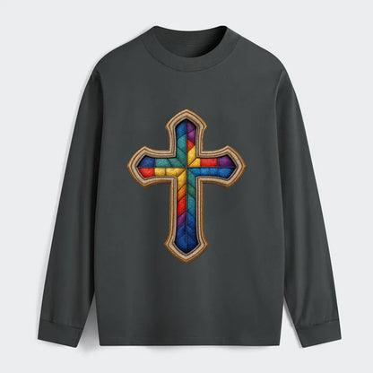Stained Glass Cross  - Classic Long Sleeve Shirt - Gray