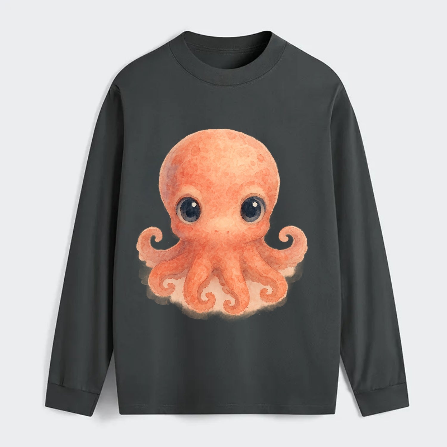 Baby Octopus - red-orange, eight tiny tentacles curled, large - Classic Long Sleeve Shirt - Gray
