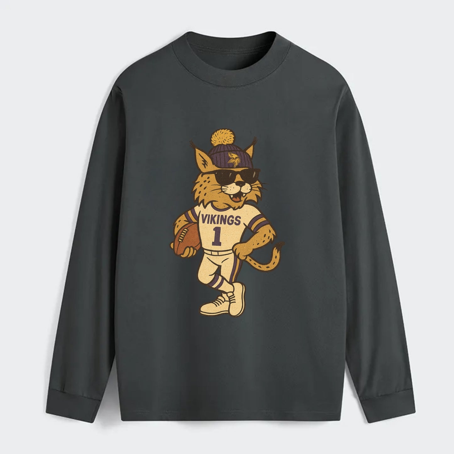 Minneapolis Lynx wearing Vikings beanie with Norse patch and wayfarer - Classic Long Sleeve Shirt - Gray