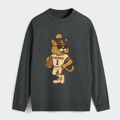 Minneapolis Lynx wearing Vikings beanie with Norse patch and wayfarer - Classic Long Sleeve Shirt - Gray