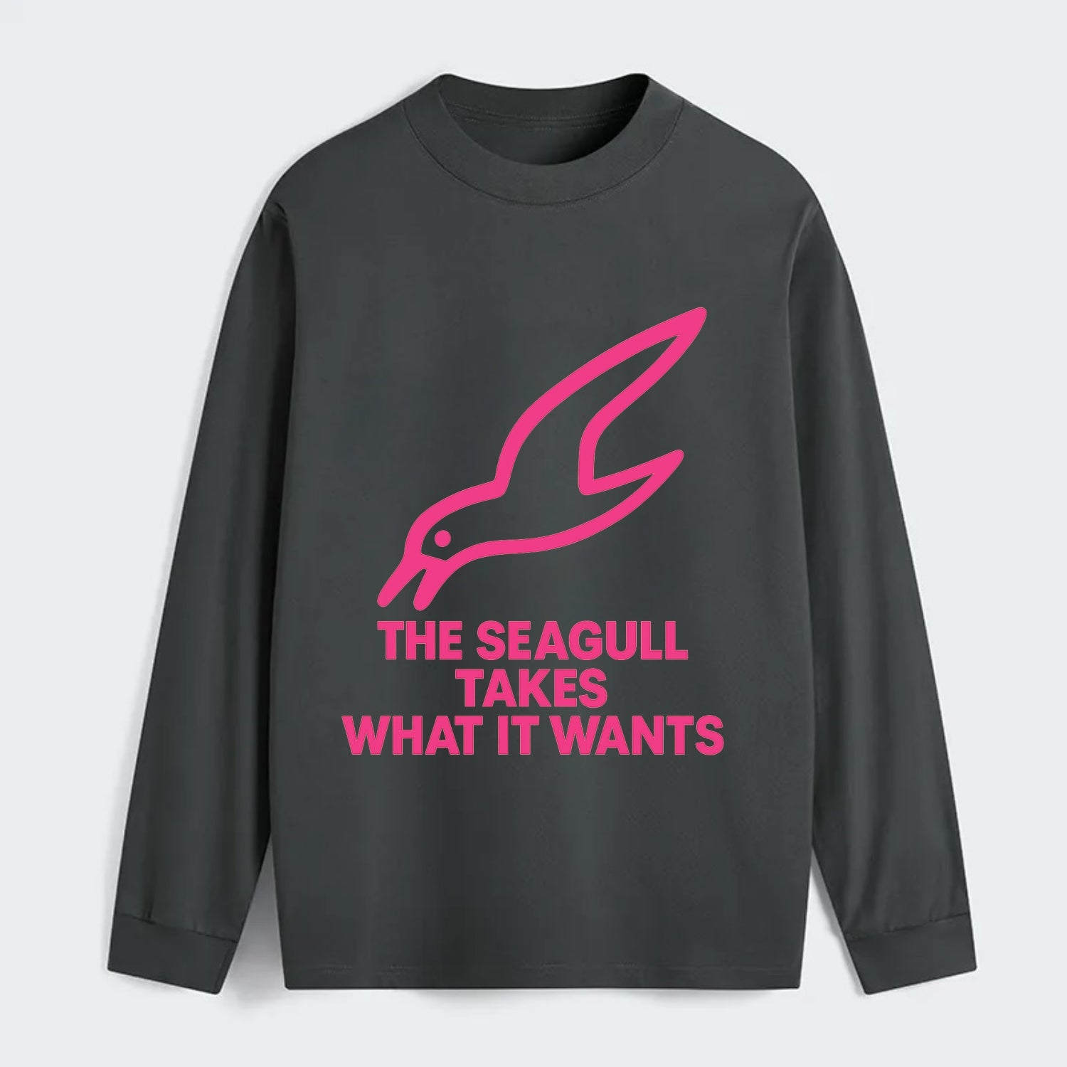 THE SEAGULL TAKES WHAT IT WANTS | Aggressive seagull diving down - Classic Long Sleeve Shirt - Gray