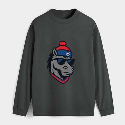 Detroit Stallion wearing Pistons red and blue beanie with piston patch - Classic Long Sleeve Shirt