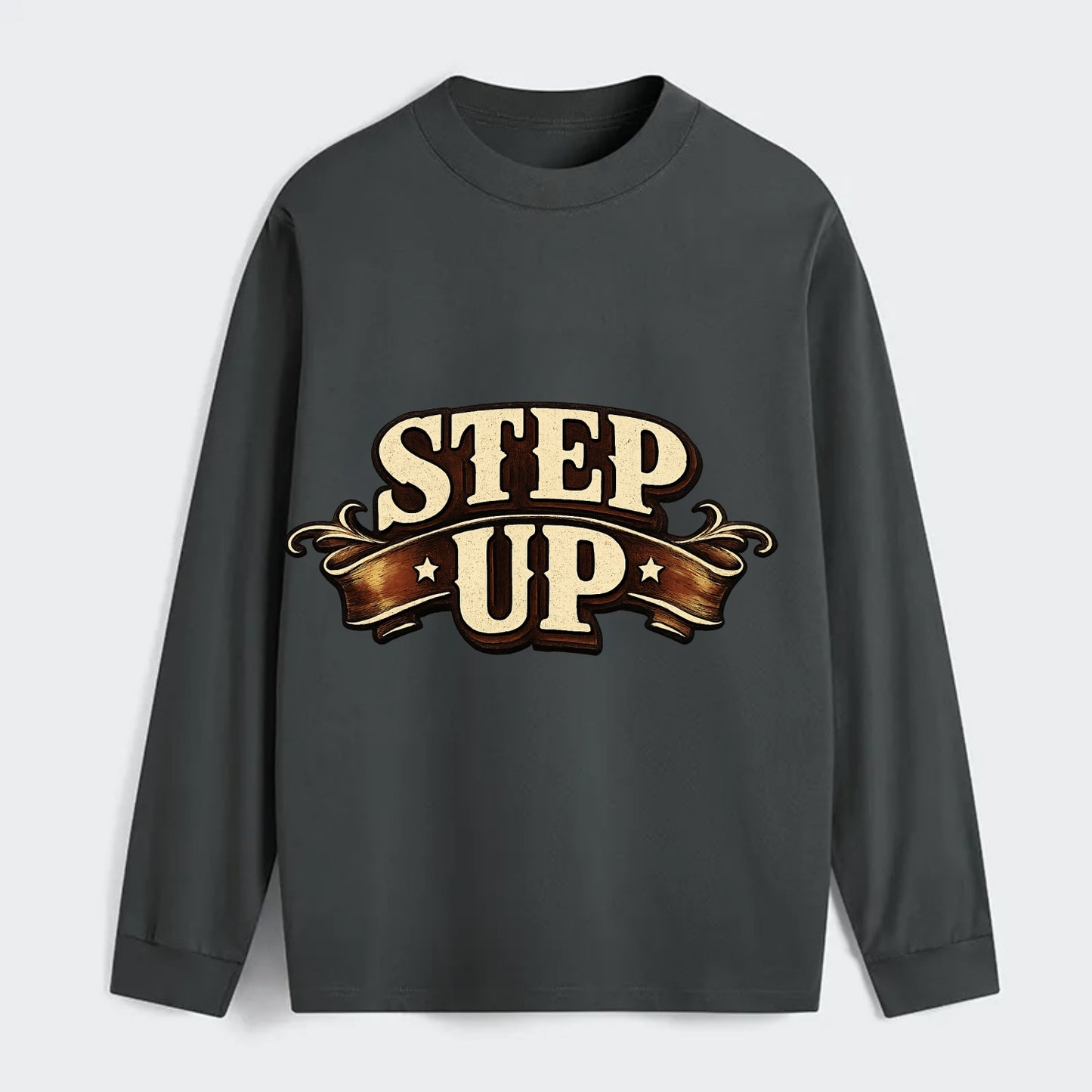 Bold typography design - "STEP UP" - rise to occasion, take charge - Classic Long Sleeve Shirt - Gray