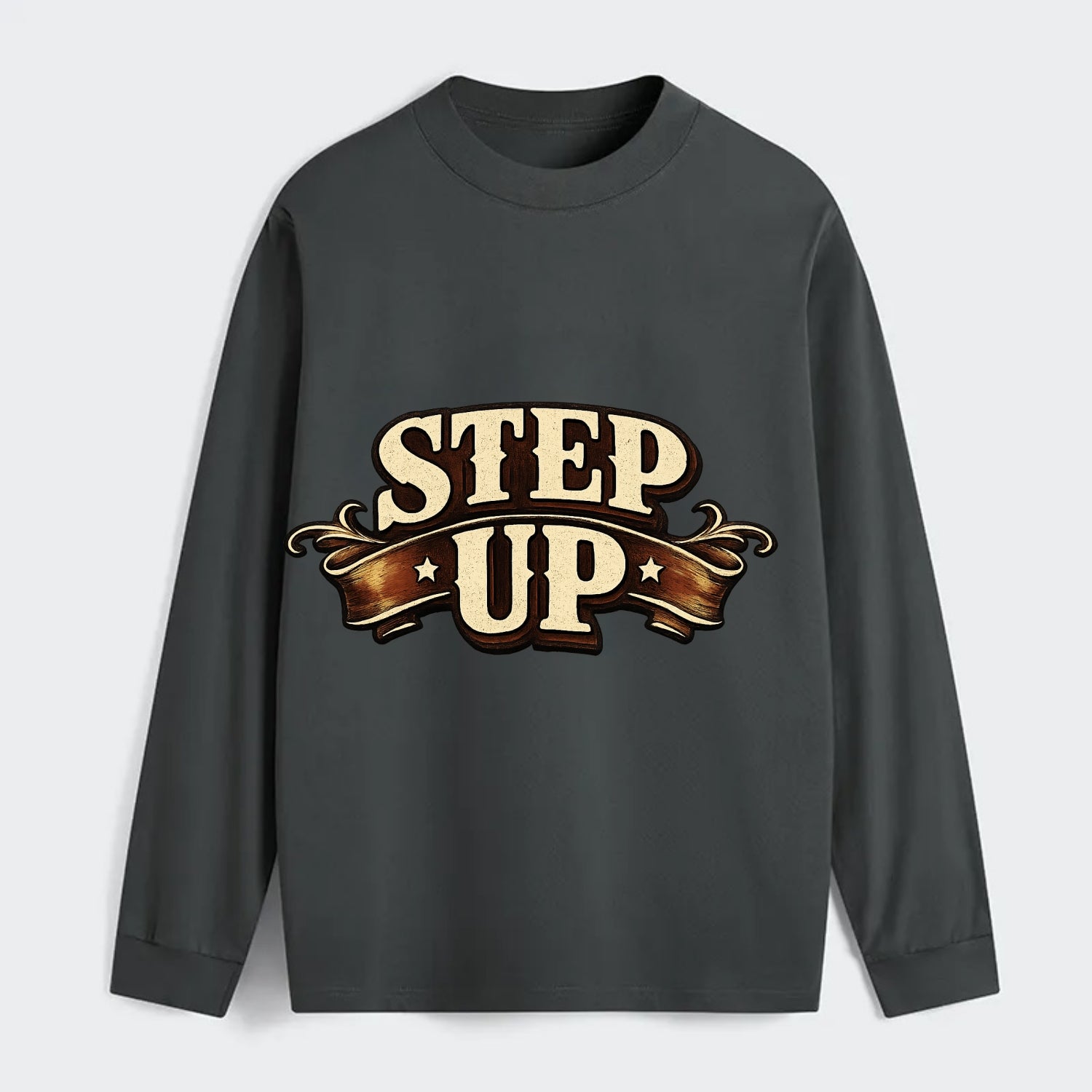 Bold typography design - "STEP UP" - rise to occasion, take charge - Classic Long Sleeve Shirt - Gray