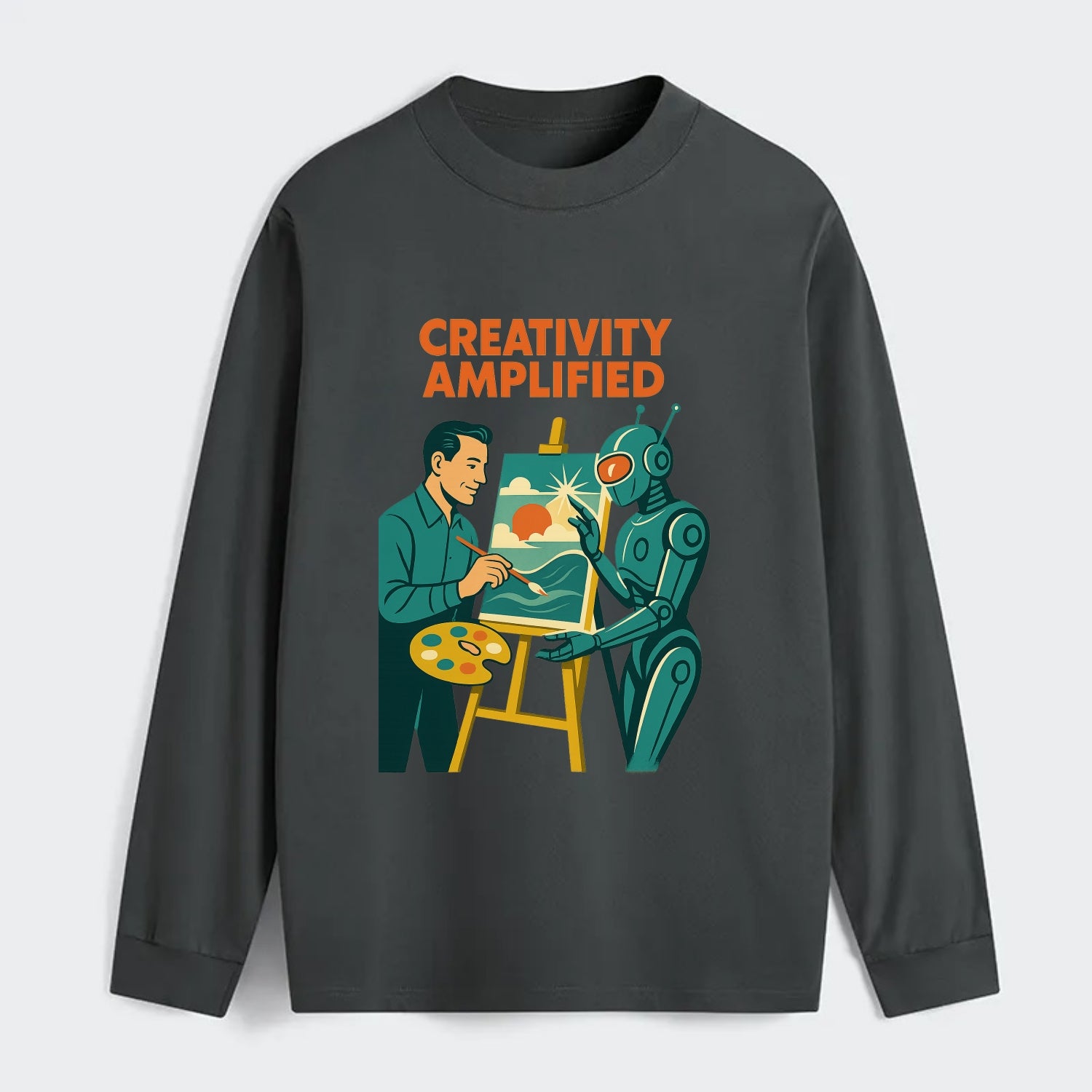 Artist and AI creating beautiful masterpiece together - "Creativity - Classic Long Sleeve Shirt - Gray