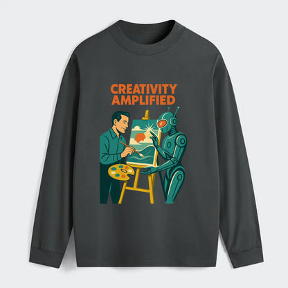 Artist and AI creating beautiful masterpiece together - "Creativity - Classic Long Sleeve Shirt - Gray