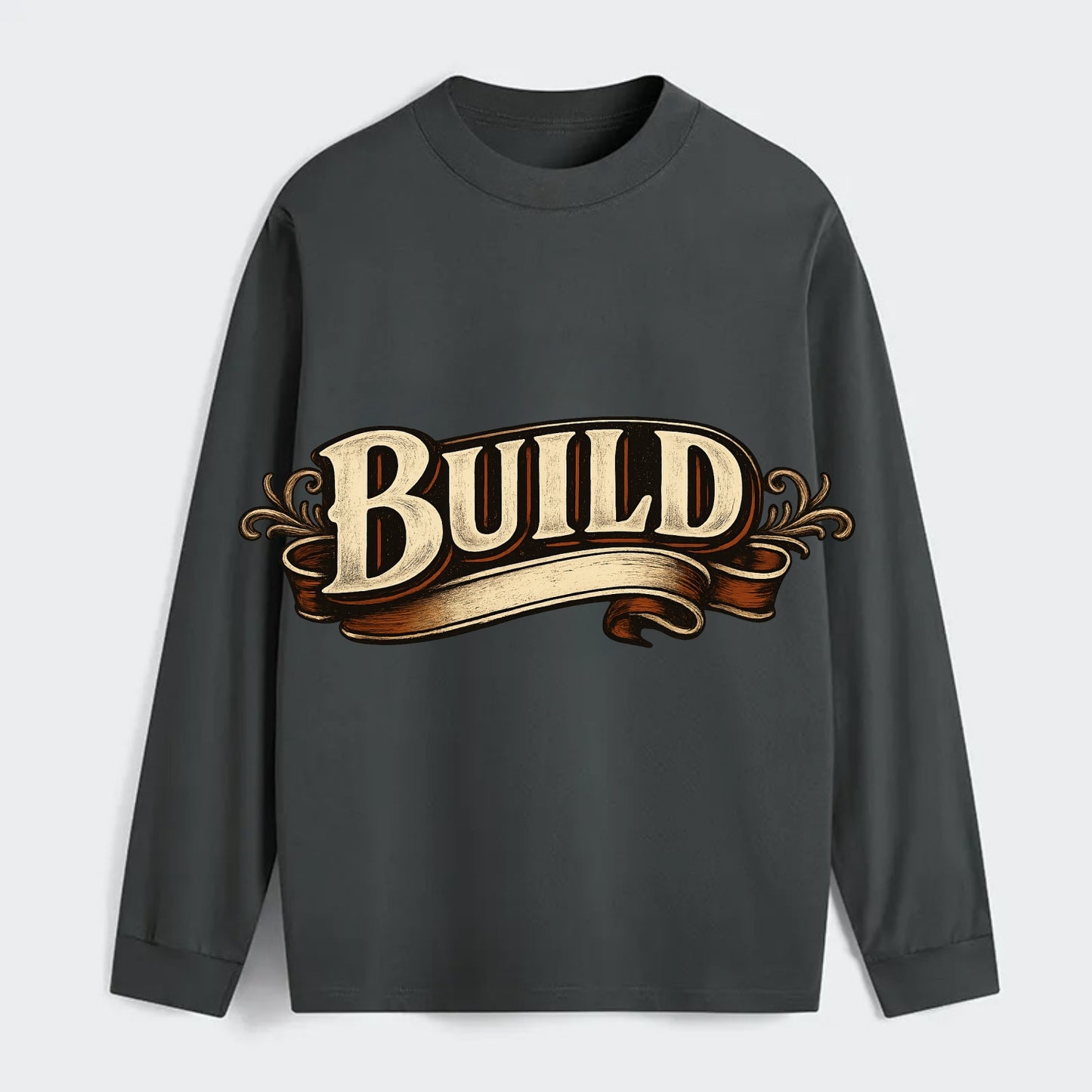 Bold typography design - "BUILD" - constructing, making real - Classic Long Sleeve Shirt - Gray