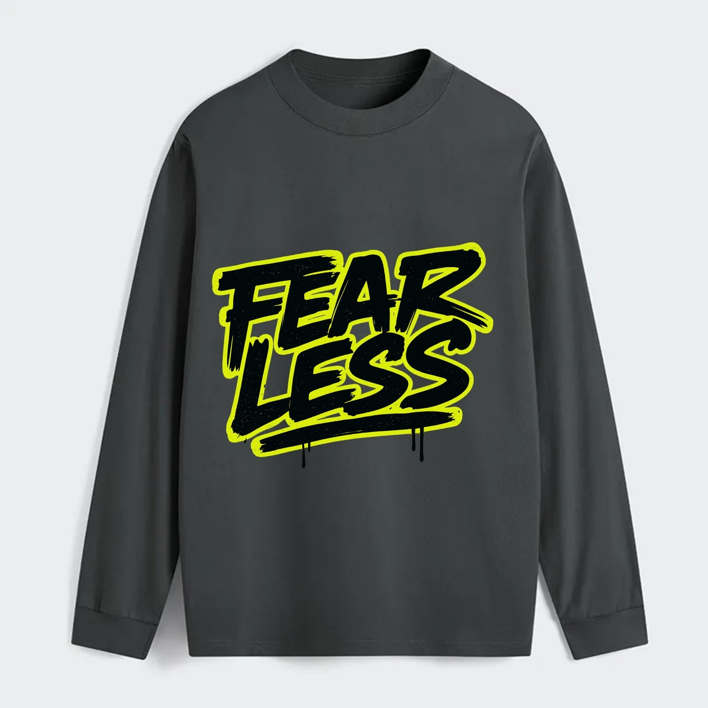 Bold typography design - "FEARLESS" - courage, bravery, facing - Classic Long Sleeve Shirt - Gray