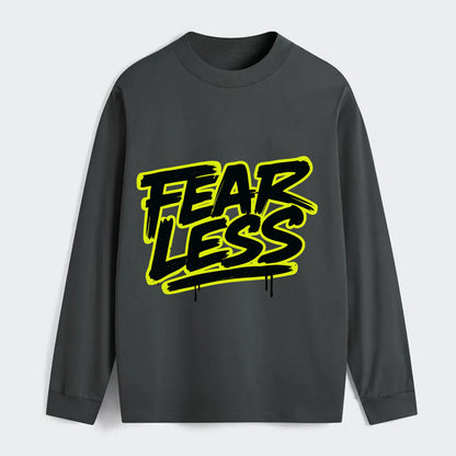 Bold typography design - "FEARLESS" - courage, bravery, facing - Classic Long Sleeve Shirt - Gray