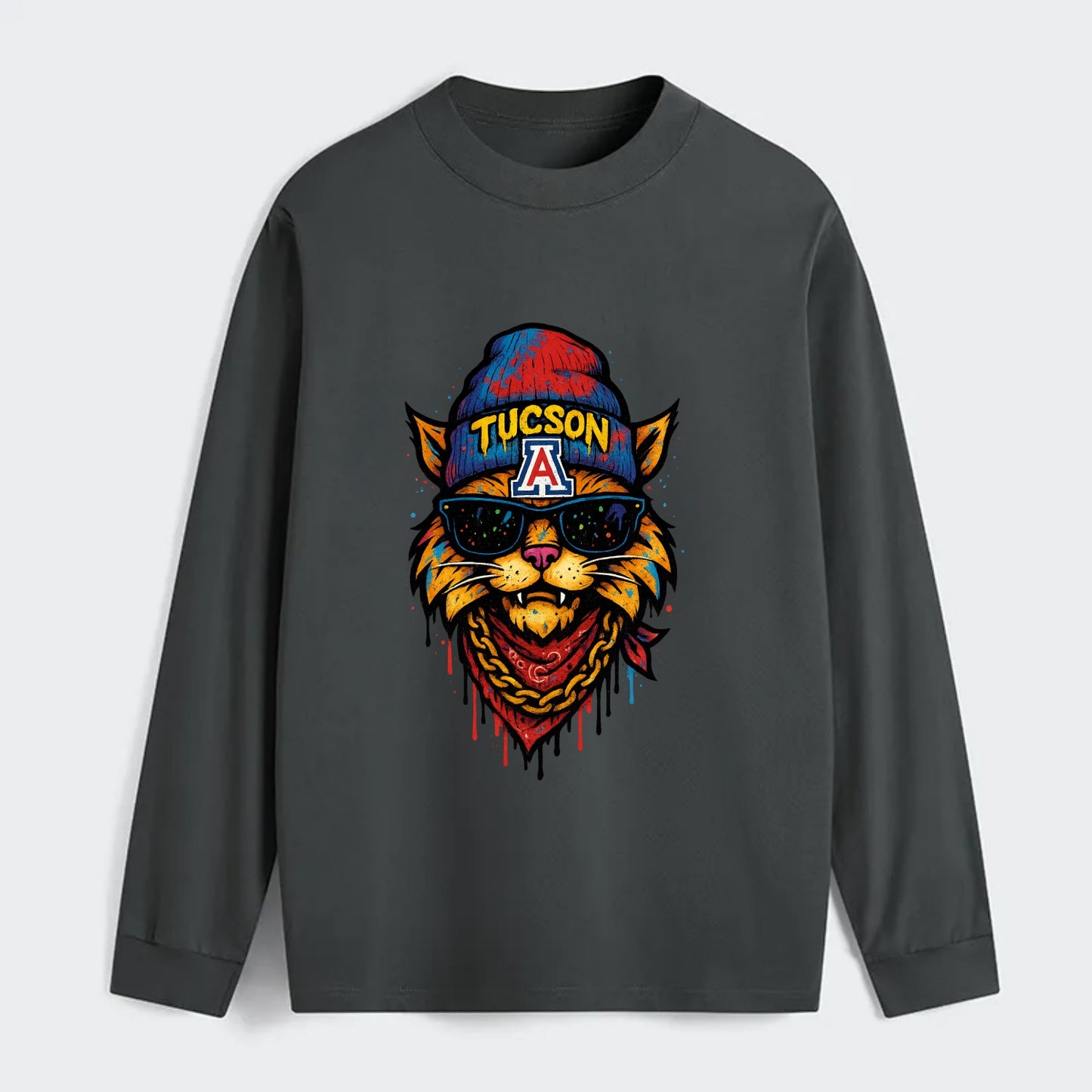 Tucson Wildcat wearing Arizona beanie with A patch - Classic Long Sleeve Shirt - Gray