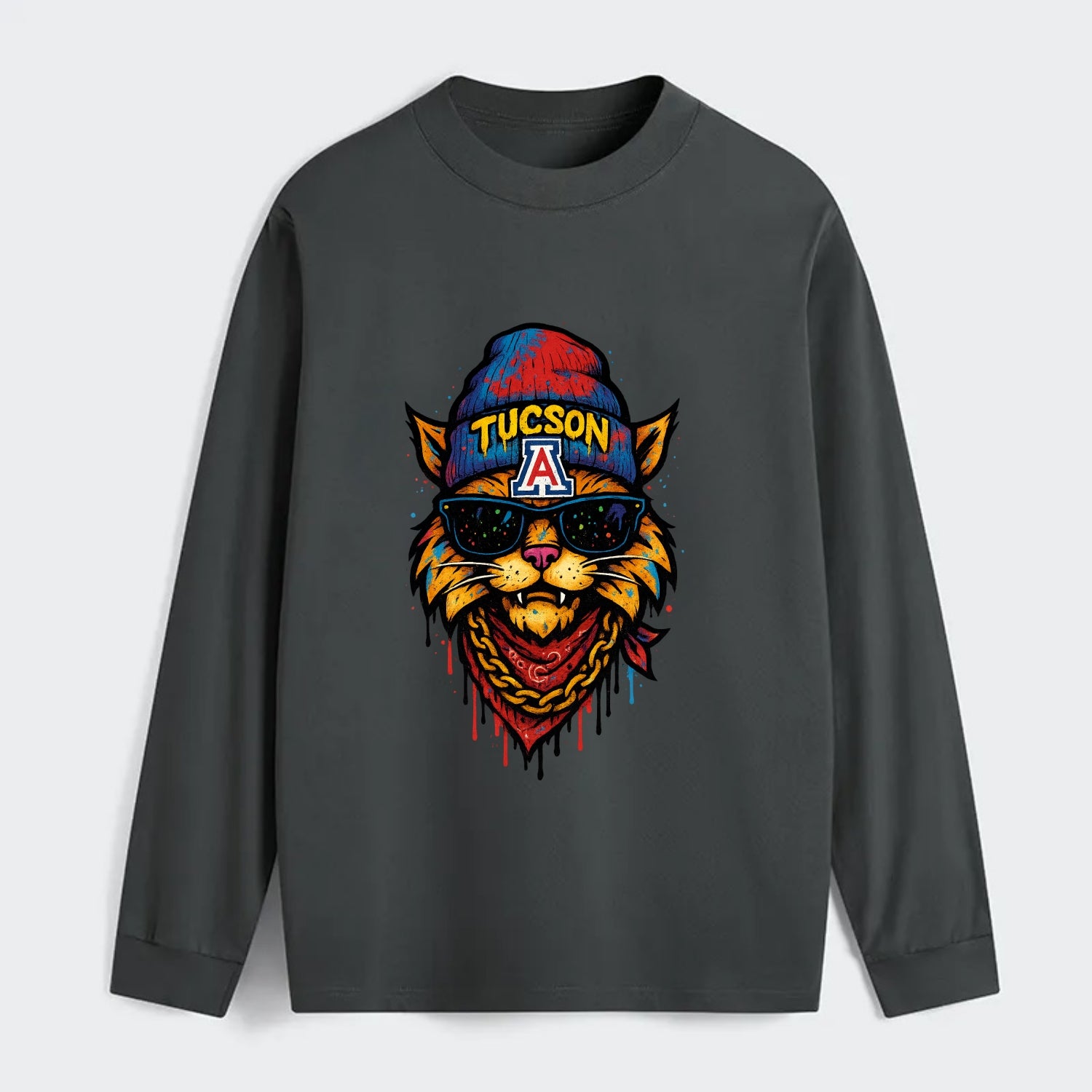 Tucson Wildcat wearing Arizona beanie with A patch - Classic Long Sleeve Shirt - Gray