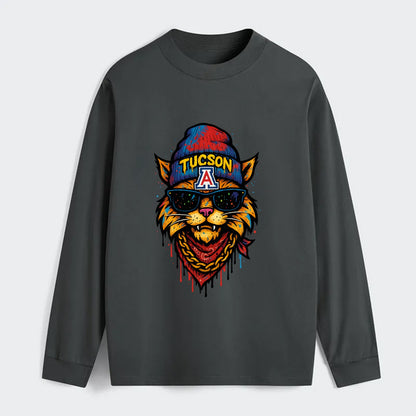 Tucson Wildcat wearing Arizona beanie with A patch - Classic Long Sleeve Shirt - Gray