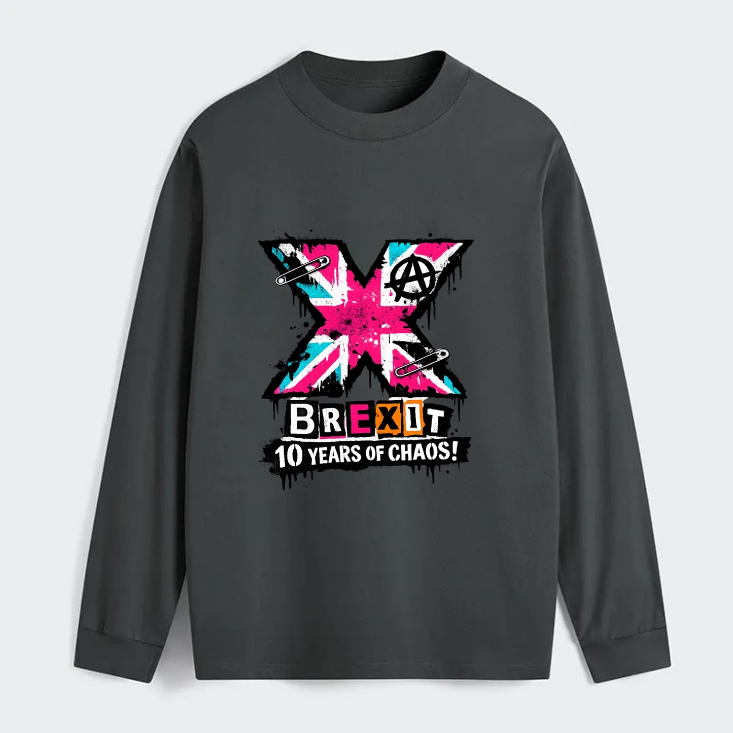 X YEARS | Roman numeral X massive | Union Jack fill pattern | Bold - Classic Long Sleeve Shirt - Gray