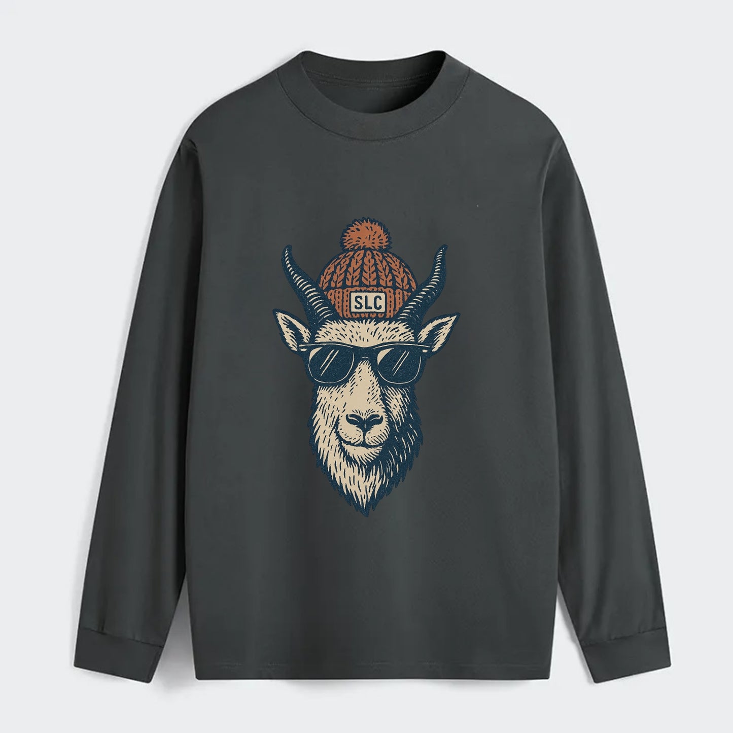 Salt Lake City Mountain Goat wearing SLC beanie with pom pom and - Classic Long Sleeve Shirt - Gray