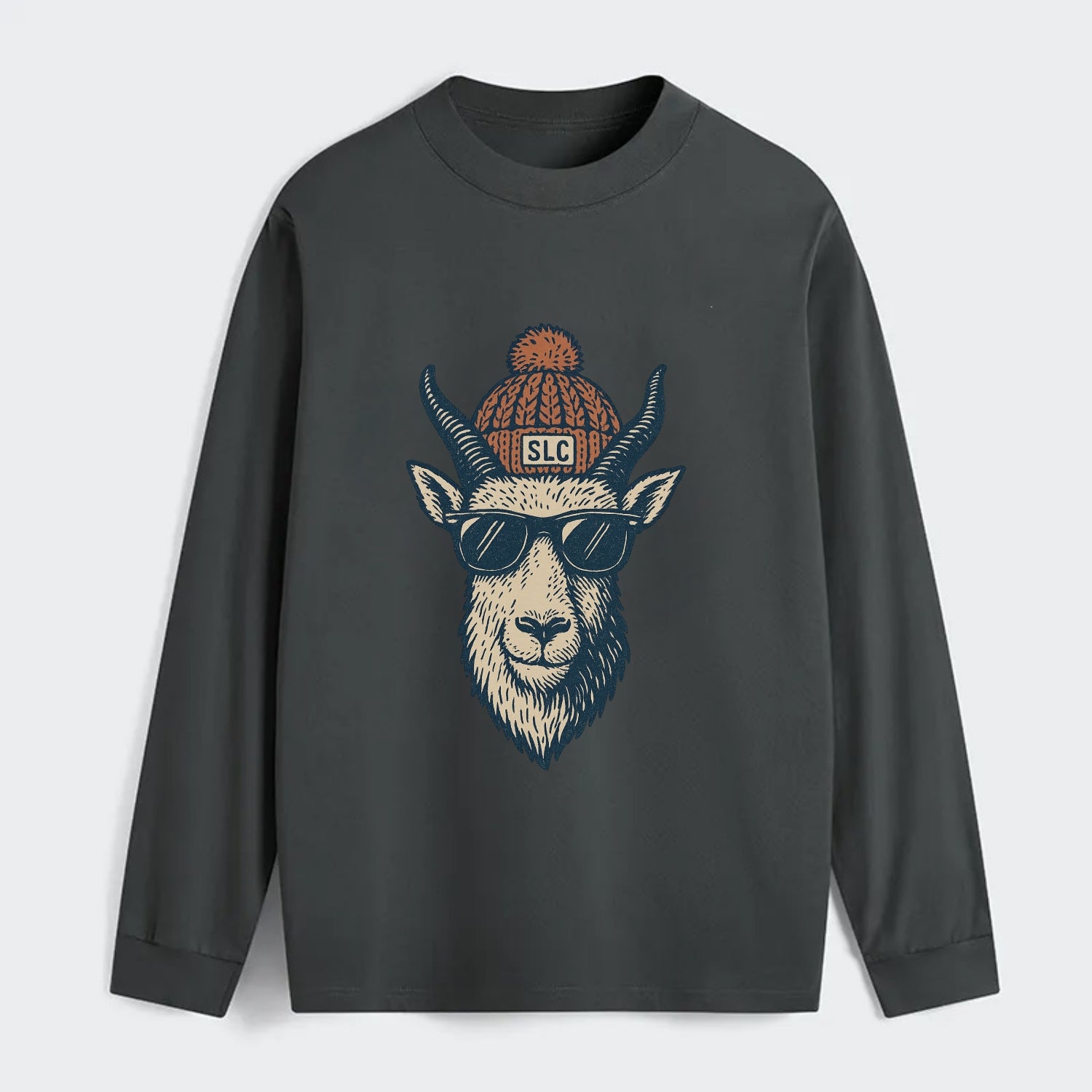 Salt Lake City Mountain Goat wearing SLC beanie with pom pom and - Classic Long Sleeve Shirt - Gray