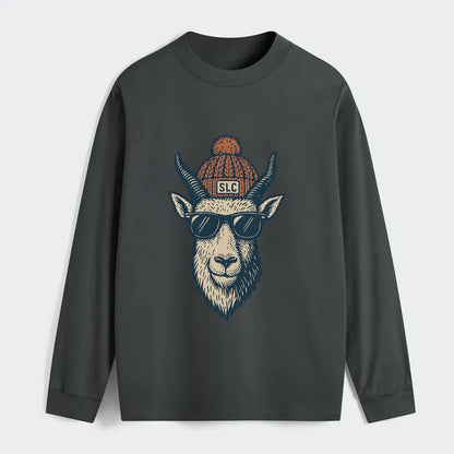 Salt Lake City Mountain Goat wearing SLC beanie with pom pom and - Classic Long Sleeve Shirt - Gray
