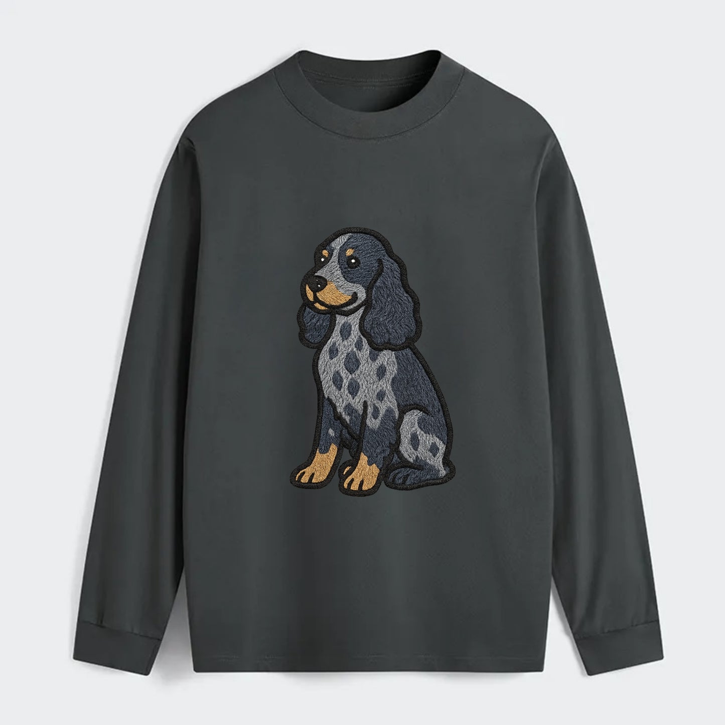 English Cocker Spaniel - Blue roan embroidered sitting pose - Classic Long Sleeve Shirt - Gray