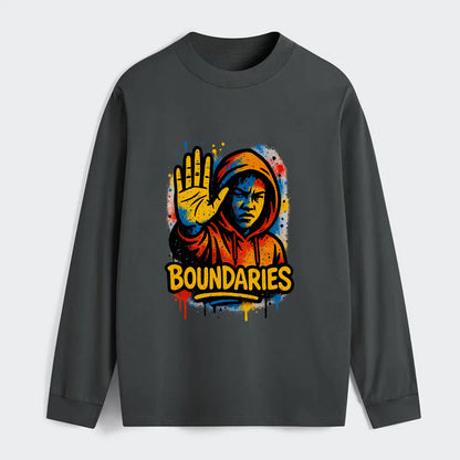 Person holding up hand in "stop" gesture - setting boundaries concept, - Classic Long Sleeve Shirt - Gray