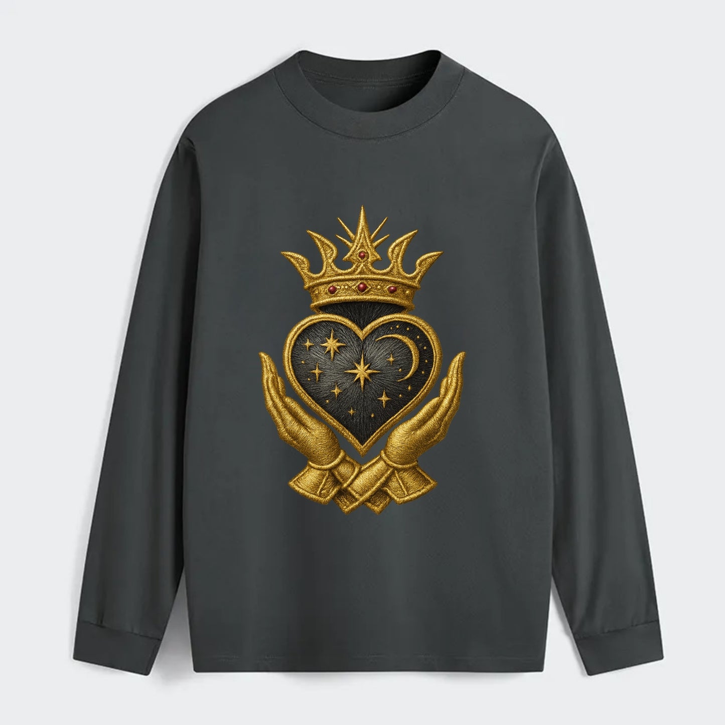 Hammered bronze warrior crown anchoring a dark steel heart with - Classic Long Sleeve Shirt - Gray