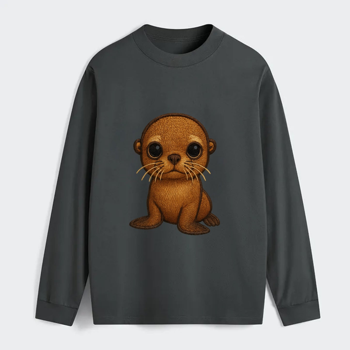 Baby California Sea Lion - golden brown, large expressive eyes, - Classic Long Sleeve Shirt - Gray