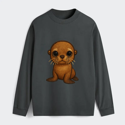 Baby California Sea Lion - golden brown, large expressive eyes, - Classic Long Sleeve Shirt - Gray