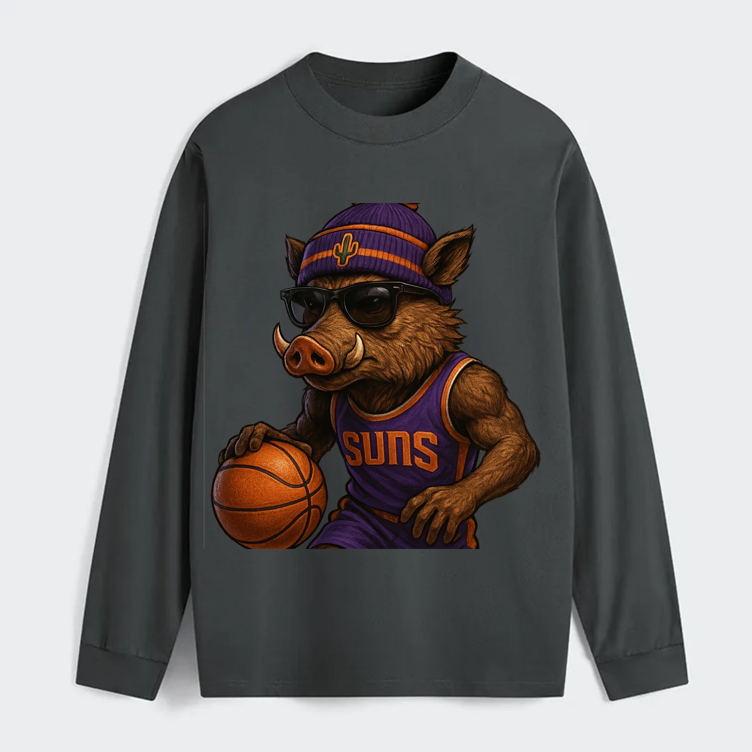 Phoenix Javelina wearing Suns beanie with cactus patch and wayfarer - Classic Long Sleeve Shirt - Gray