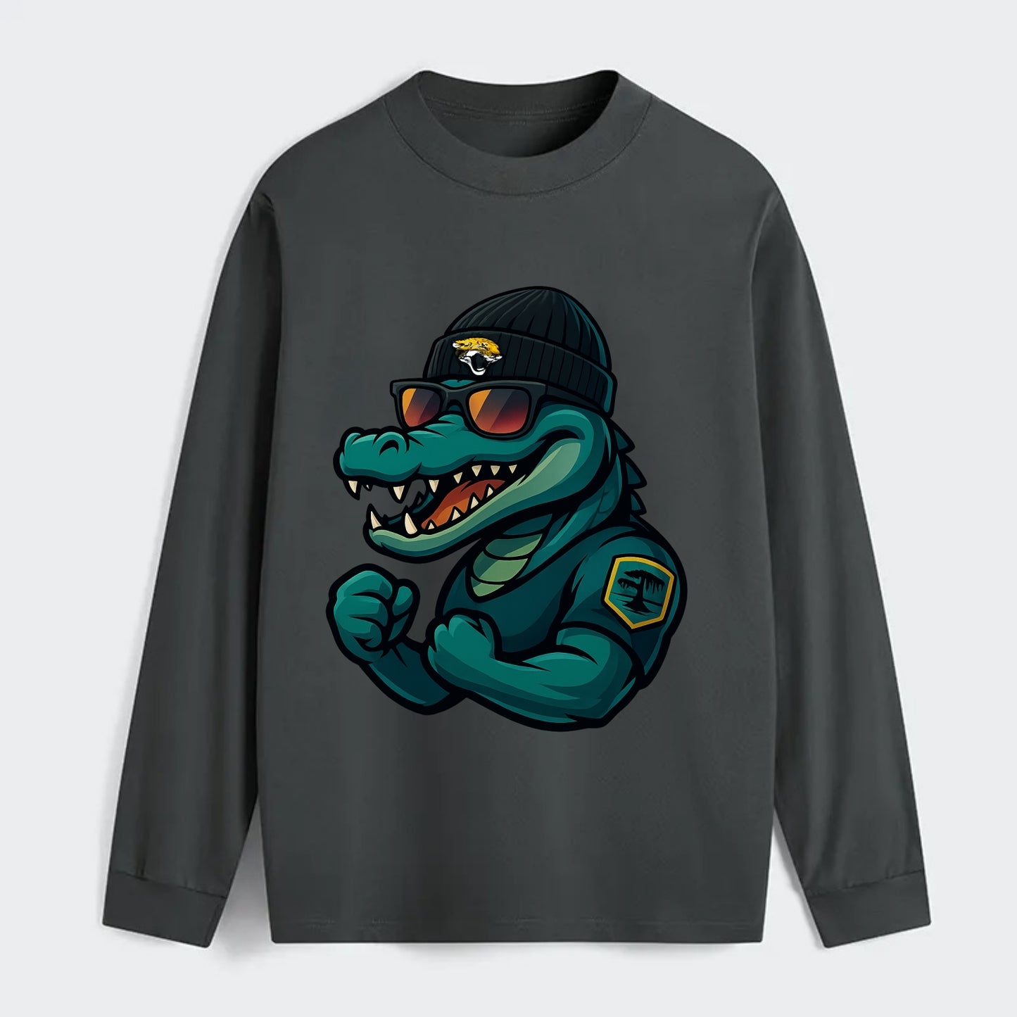 Jacksonville Alligator wearing Jaguars beanie with swamp patch and - Classic Long Sleeve Shirt - Gray