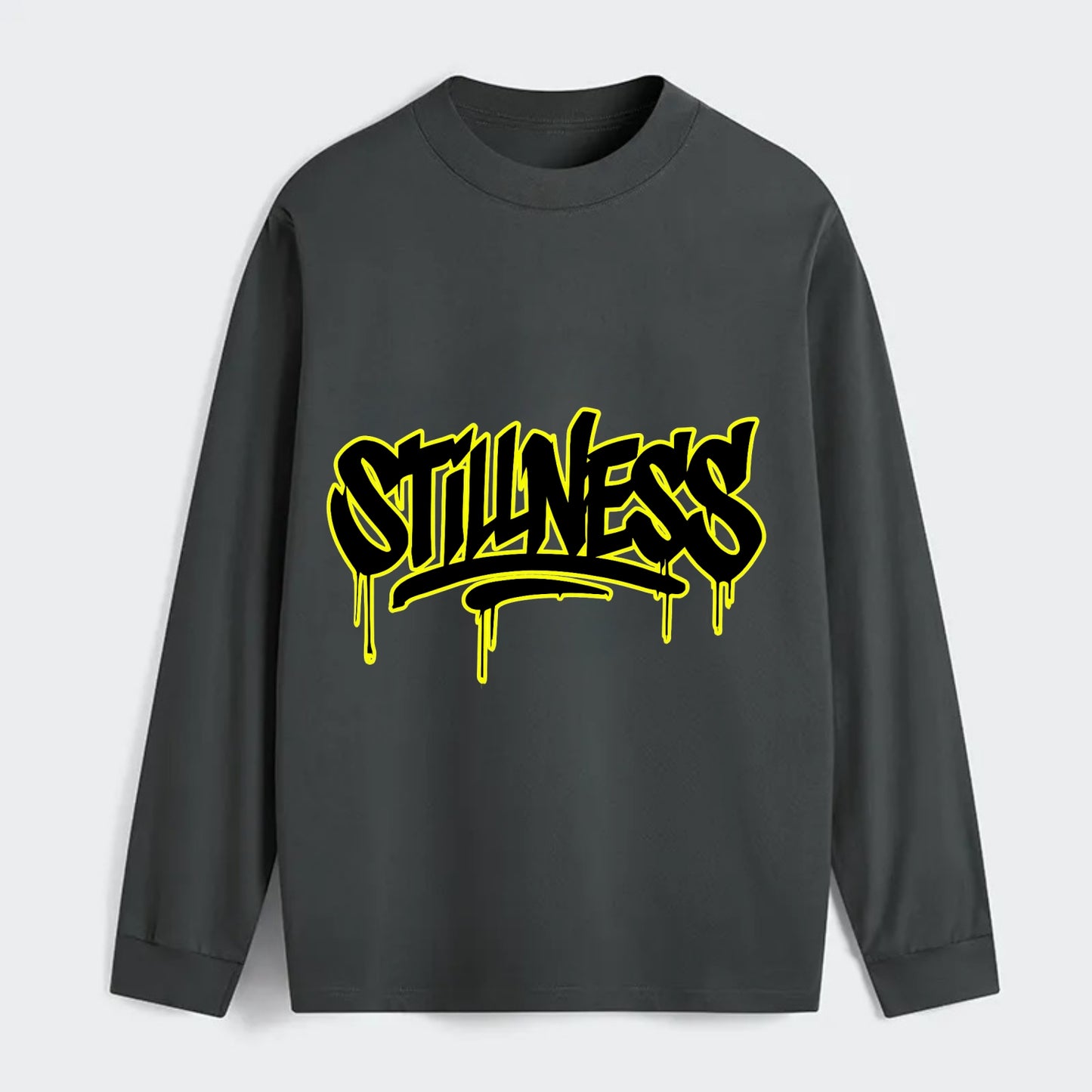 Bold typography design - "STILLNESS" - quiet power, peaceful presence - Classic Long Sleeve Shirt - Gray