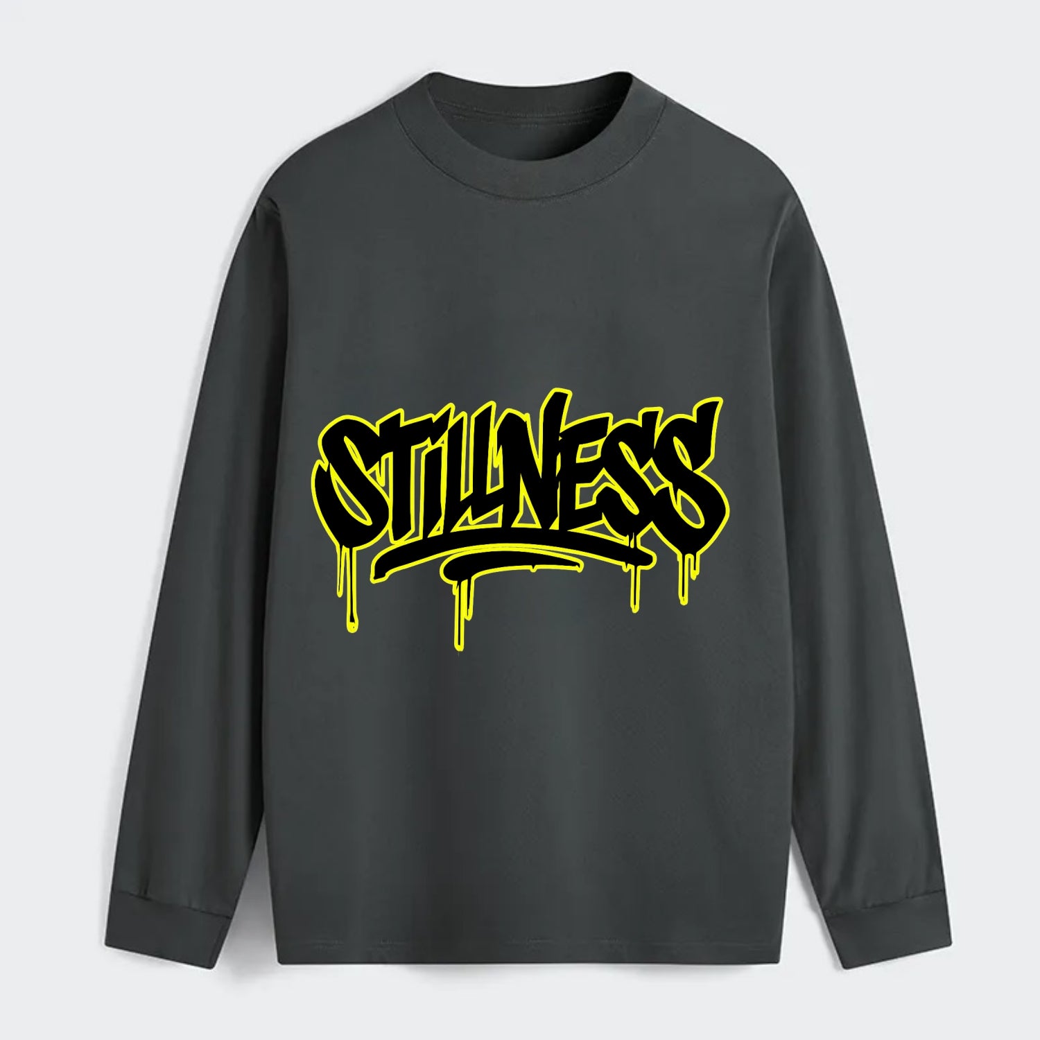 Bold typography design - "STILLNESS" - quiet power, peaceful presence - Classic Long Sleeve Shirt - Gray