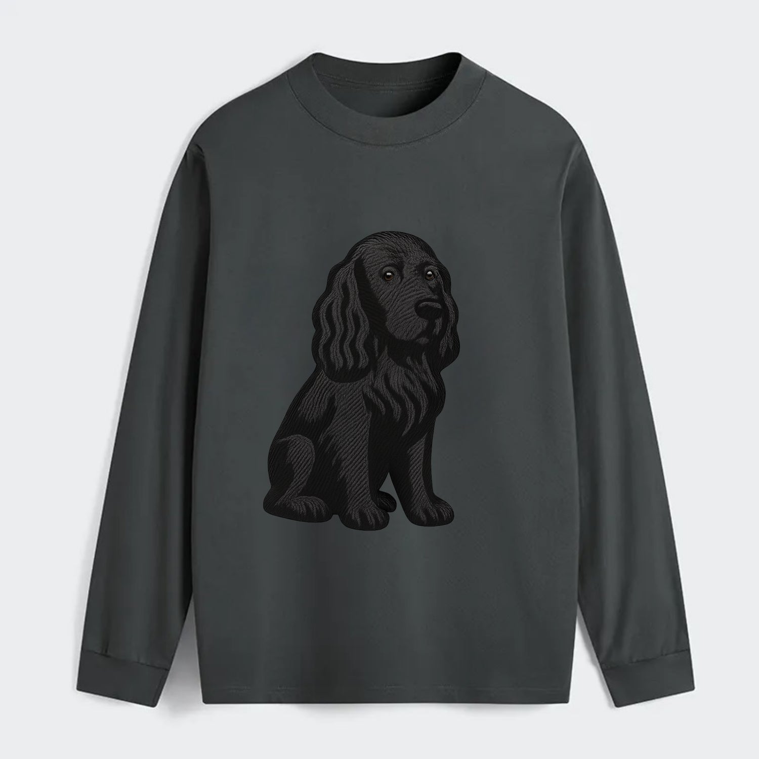 Field Spaniel - Black silky coat embroidered pose - Classic Long Sleeve Shirt - Gray