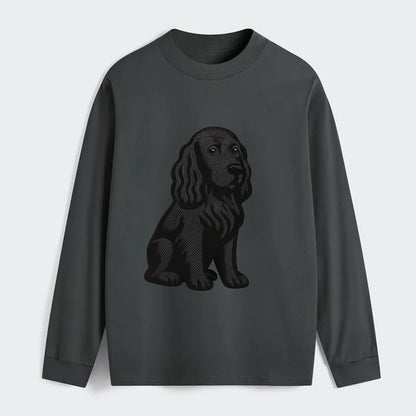 Field Spaniel - Black silky coat embroidered pose - Classic Long Sleeve Shirt - Gray