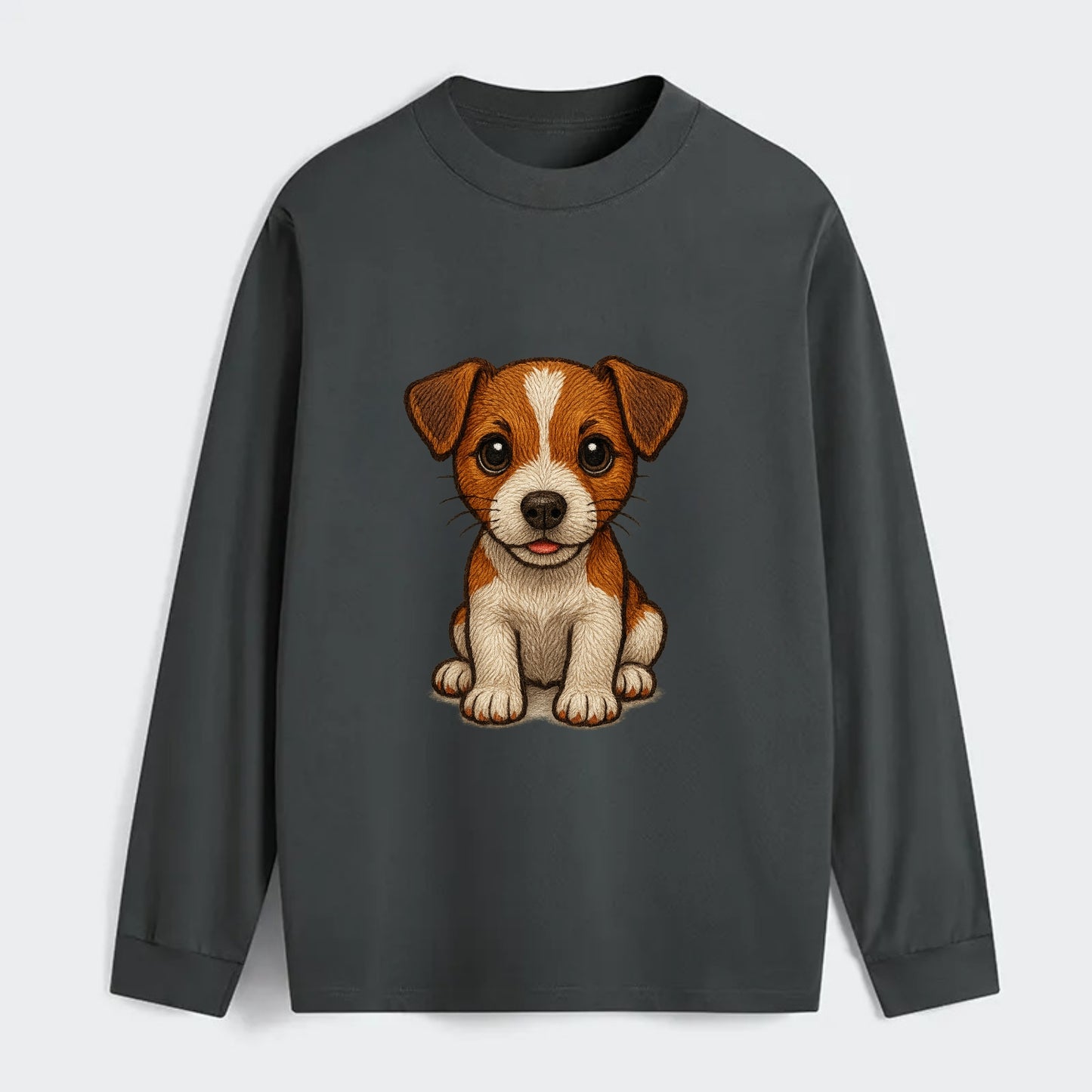 Baby Jack Russell Terrier Puppy - white with markings, alert ears, - Classic Long Sleeve Shirt - Gray