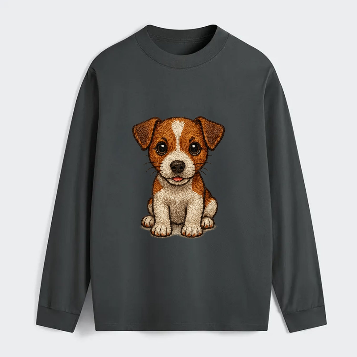 Baby Jack Russell Terrier Puppy - white with markings, alert ears, - Classic Long Sleeve Shirt - Gray