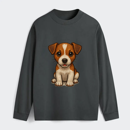Baby Jack Russell Terrier Puppy - white with markings, alert ears, - Classic Long Sleeve Shirt - Gray
