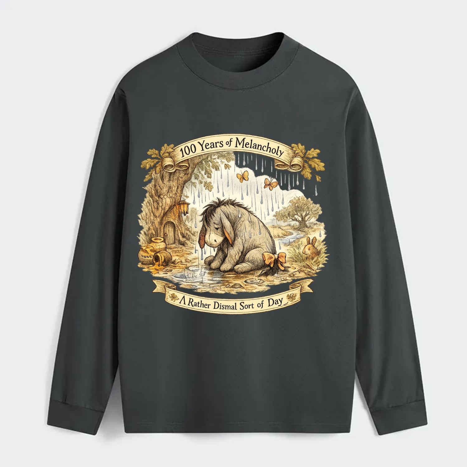 GLOOMY GLEN | Droopy figure in rain | Tattered tail bow | Pessimistic - Classic Long Sleeve Shirt - Gray