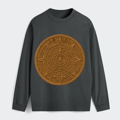 Aztec Calendar  - Classic Long Sleeve Shirt - Gray